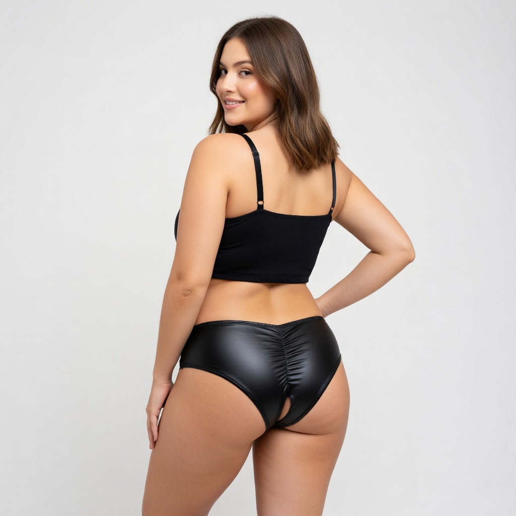 Culotte ouverte en simili cuir noir OhYeah